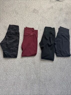 Bundle of High-Rise Leggings - Black, Burgundy, Black Camo